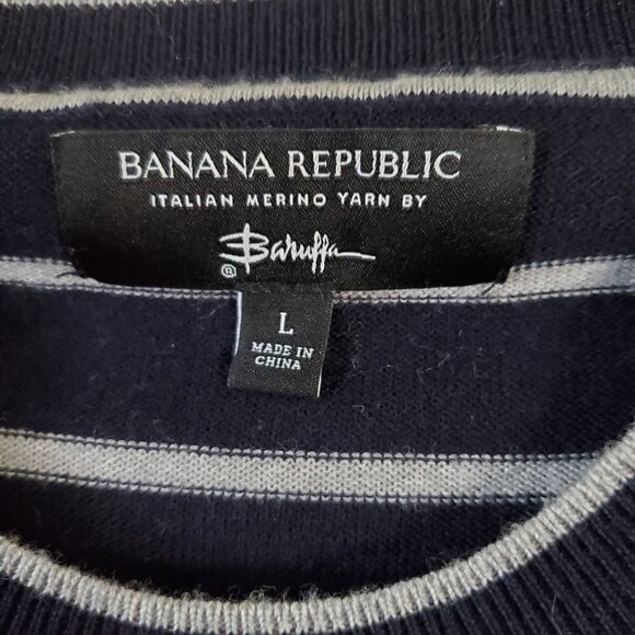 Banana Republic X Baruffa Italian Merino Wool Navy Gray Striped Sweater Size L - Picture 5 of 8